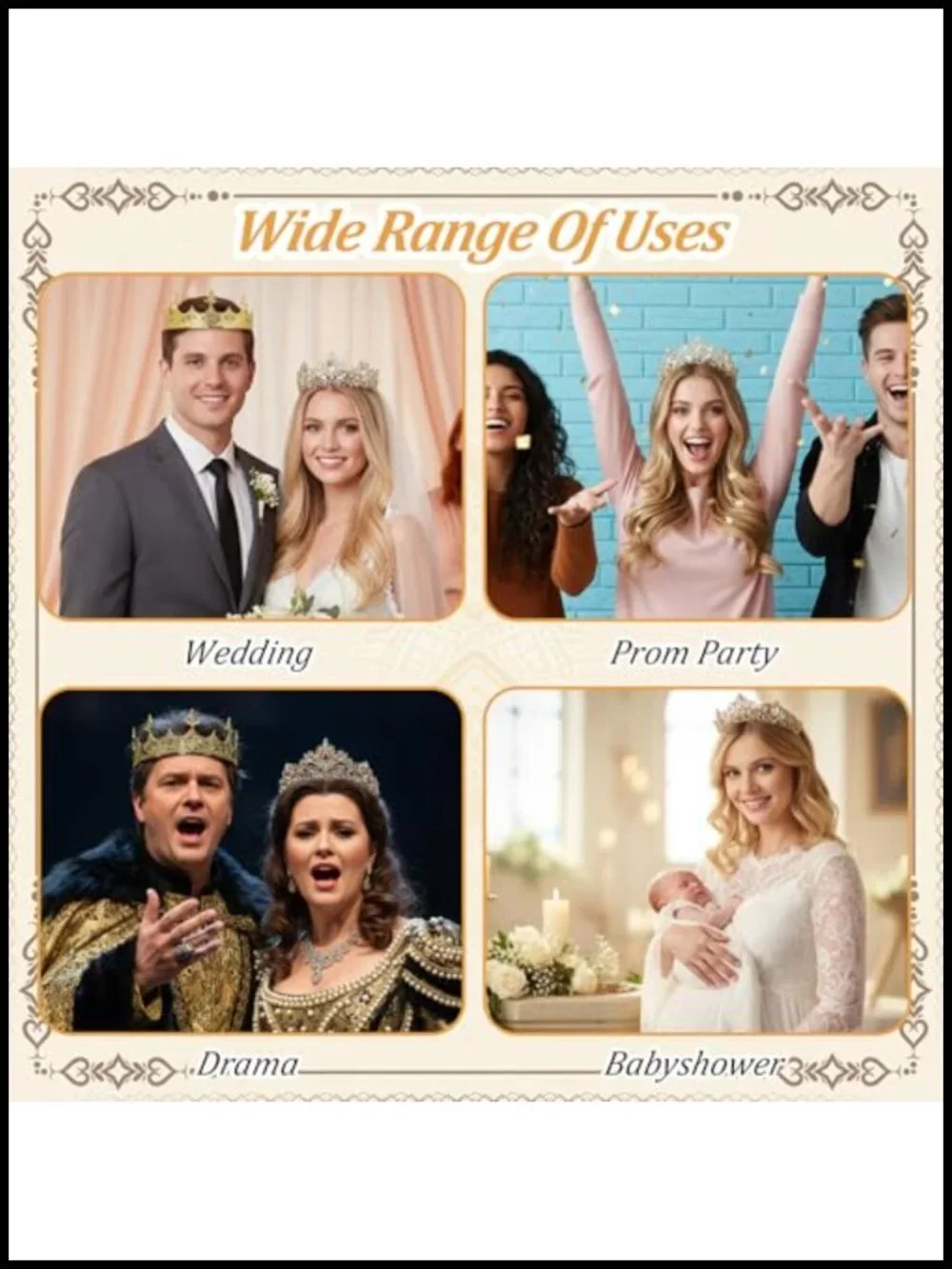 King Queen Crown Set Baroque Costume Tiara Couple Cosplay Halloween Party